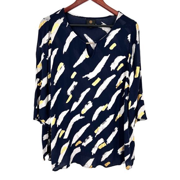 JM Collection Tops - JM Collection Plus Size 2X Navy Blue Metallic Gold Lightweight Blouse Shirt Top